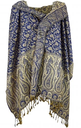 Indian pashmina scarf, shawl, stole with paisley pattern - blue - 200x70 cm
