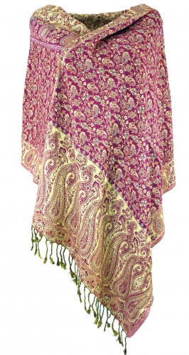 Indischer Pashmina Schal, Schultertuch, Stola mit Paisley Muster - pink - 200x70 cm