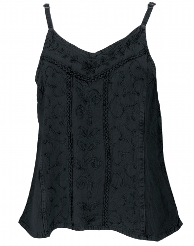 Embroidered top boho chic, loose summer top - black