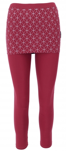 Yoga pants, leggings with mini skirt made from organic cotton Flower of life - berry