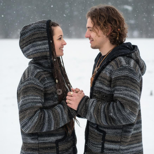 Unisex cardigan, wool jacket, Nepal jacket batik black - Model 24