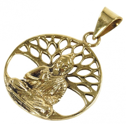 Amulett `Buddha unterm Bodhi Baum` Kettenanhnger aus Messing 3 cm