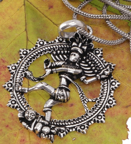 Amulet with chain `Dancing Shiva in a wreath of fire` - silver tribal chain - 4x3,5 cm 3,5 cm