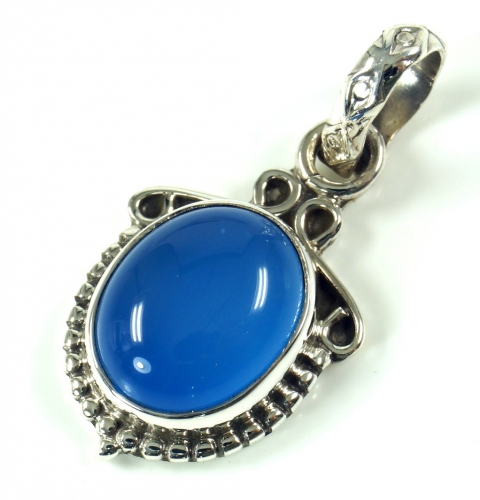 Ethno Silberanhnger, indischer Boho Kettenanhnger - Calcedon blau - 1,8x1,5x0,7 cm 