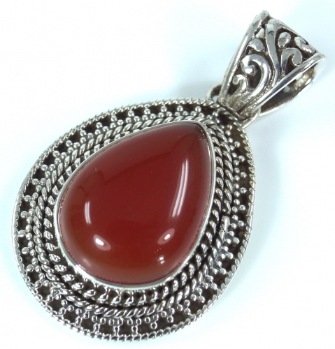 Boho silver pendant, Indian chain pendant, pendant - carnelian - 3,5x2 cm