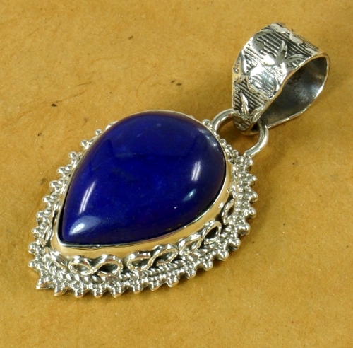 Ethno silver pendant, Indian boho necklace pendant - lapis lazuli - 2x1,5x0,6 cm 