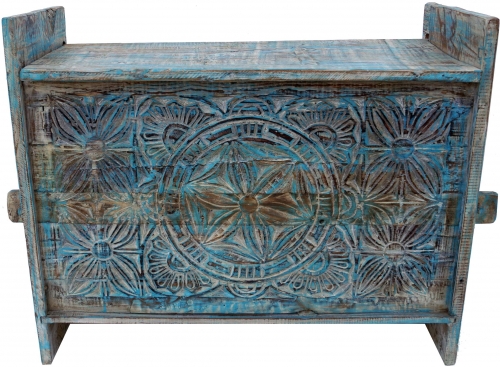 Rustic Orissa tribal wooden chest or bench with ornaments and carvings - Model 5 - 69x92x36 cm 
