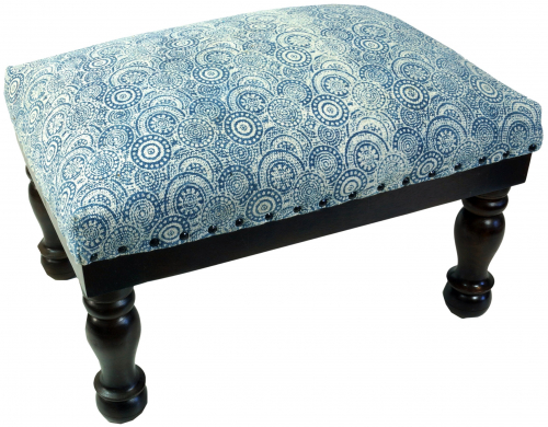 Arabisch- Marokkanische Kelim Boden Sitzbank, orientalischer Sitz mit Holzgestell, runde Beine - blau/vintage - 35x60x40 cm 