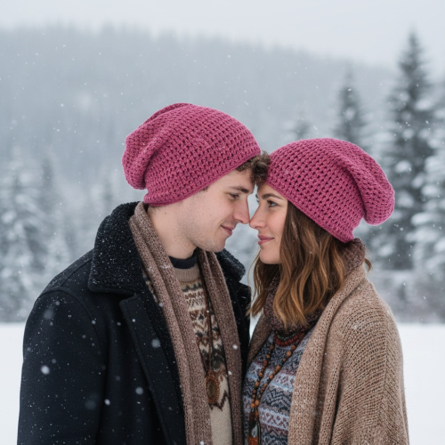 Beanie, Baumwoll-H�kelm�tze - himbeerrot