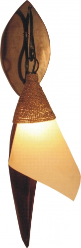 Palmenblatt Wandlampe / Wandleuchte, in Bali handgefertigt aus Naturmaterial, Palmholz - Modell Bandurina - 50x15x20 cm 