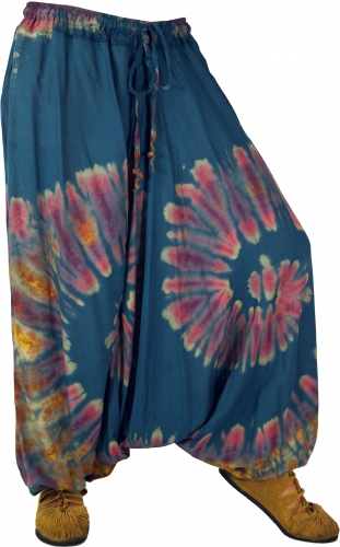 Batik harem pants, aladdin pants, wide summer pants - blue