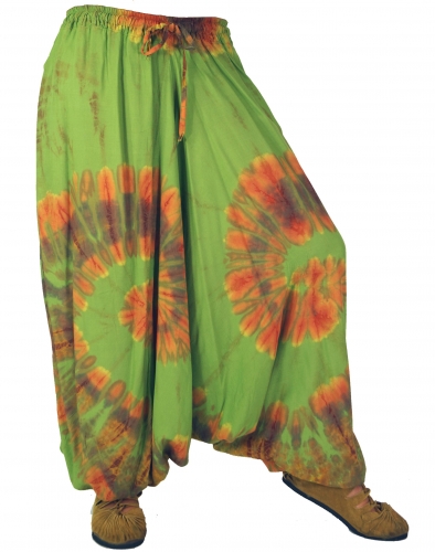 Batik harem pants, aladdin pants, wide summer pants - green