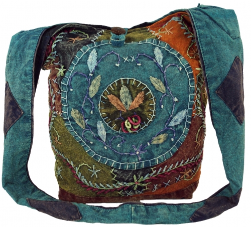 Batik Sadhu Bag, Hippie Tasche, Goa Schulterbeutel - petrol - 30x30x20 cm 
