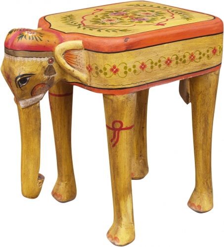 Painted elephant stool - yellow - 50x51x34 cm 