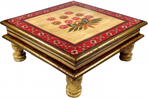 Bemalter kleiner Tisch, Minitisch, Blumenbank - Blmchen gelb/rot - 16x38x38 cm 