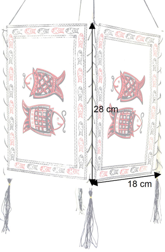 Lokta Papier H�nge Lampenschirm, Deckenleuchte aus handgesch�pftem Papier - Fisch wei�/bunt - 28x18x18 cm 