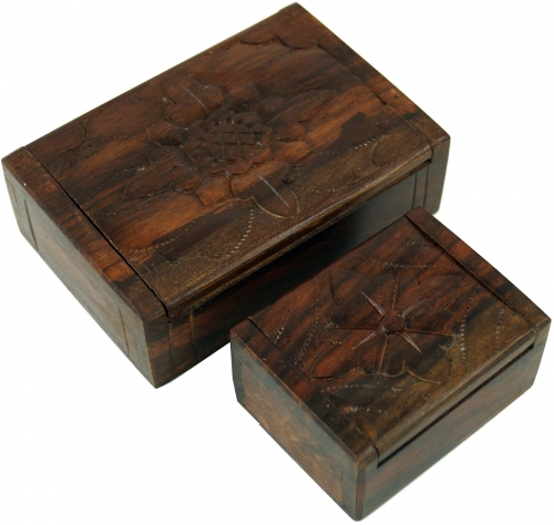 Carved wooden box, treasure chest, jewelry casket in 2 sizes - flower