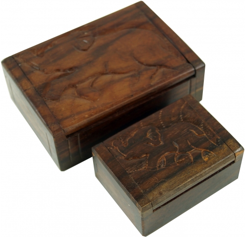 Carved wooden box, treasure chest, jewelry box in 2 sizes - Elephant