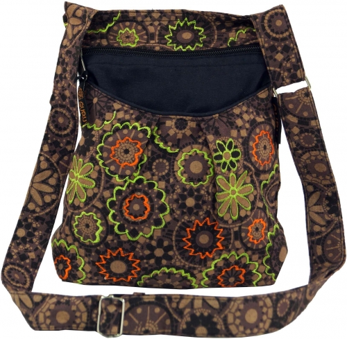 Embroidered ethnic shoulder bag - cappuccino - 24x20x7 cm 