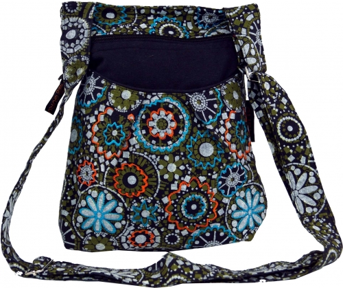 Embroidered ethnic shoulder bag - olive - 24x20x7 cm 