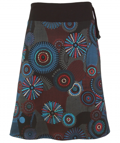Embroidered knee-length skirt, boho chic, retro mandala - gray