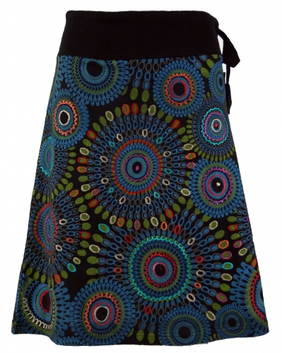 Embroidered knee-length skirt, boho chic, retro mandala - black
