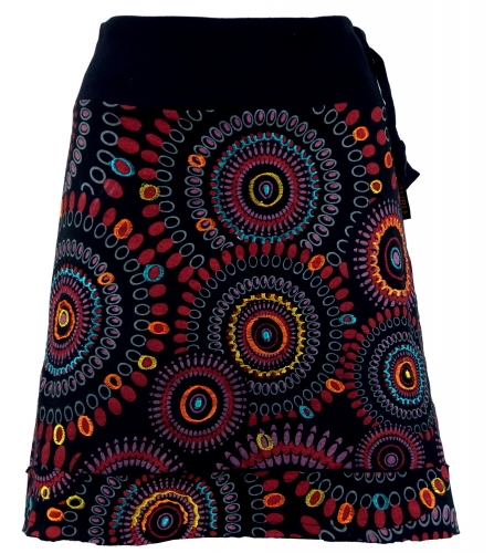 Embroidered mini skirt, boho chic skirt, retro mandala - black/red