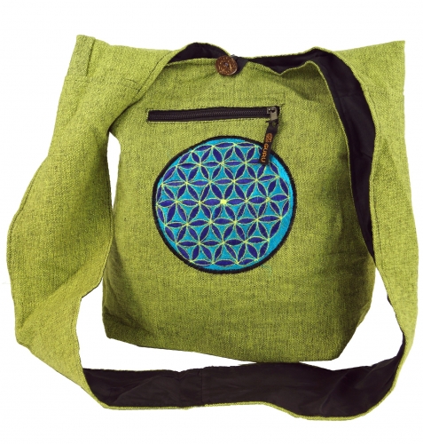 Embroidered sadhu bag, goa bag shoulder bag - green/blue - 40x35x25 cm 