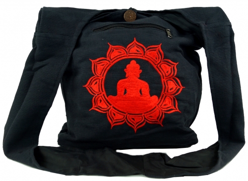Besticktes Sadhu Bag, Goa Tasche, Schulterbeutel, Schultertasche, Shopper - schwarz/rot - 34x38x10 cm 