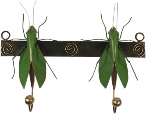 Hook rail with figures, ethno coat hooks, metal coat hooks - 2 grasshoppers - 15x26x5 cm 
