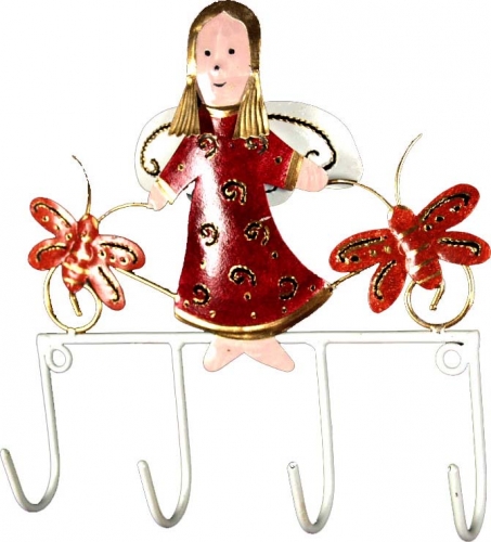 Hook rail with figures, ethno coat hooks, metal coat hooks - angels - 17x17 cm