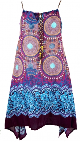 Boho dashiki midi dress, strap dress, beach dress for strong women - fuchsia/turquoise
