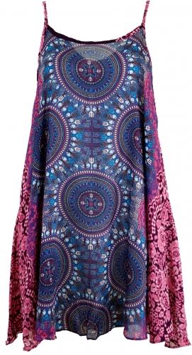 Boho Dashiki mini dress, strap dress, beach dress - lilac/fuchsia