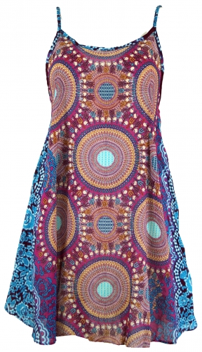 Boho Dashiki mini dress, strap dress, beach dress - fuchsia/turquoise