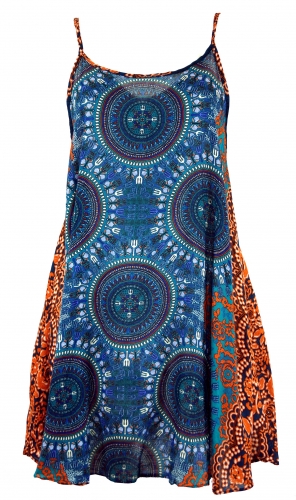Boho Dashiki mini dress, strap dress, beach dress - petrol/orange
