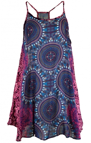 Boho Dashiki mini dress, strap dress, beach dress, tank top - lilac/fuchsia