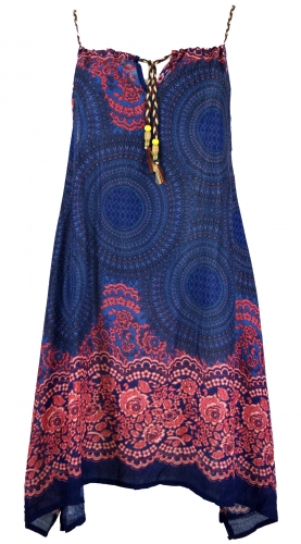 Boho mandala midi dress, strap dress, beach dress for strong women - blue/fuchsia