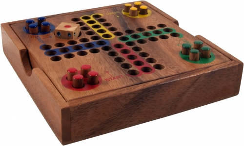 Brettspiel, Gesellschaftsspiel aus Holz - Ludo - 3x14x14 cm 