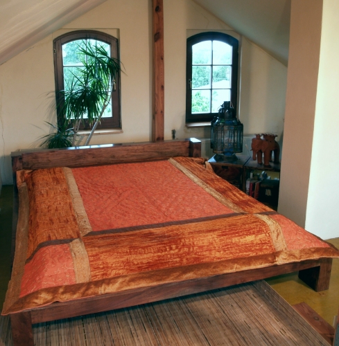 Brocade/velvet quilt, bedspread - orange - 230x270x3 cm 
