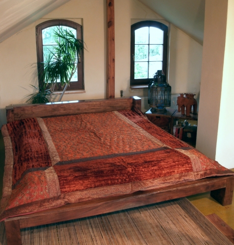 Brocade/velvet quilt, bedspread - rust red - 270x230x0,5 cm 