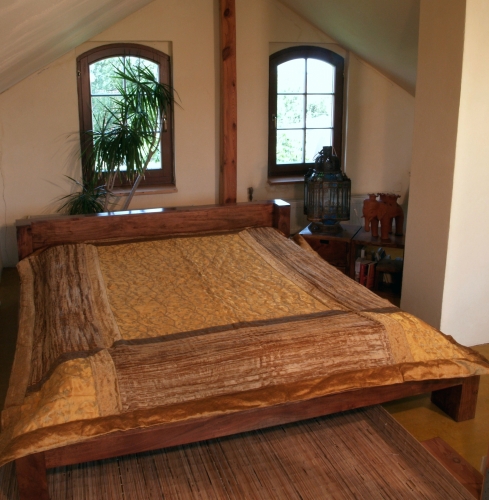 Brocade velvet blanket, bedspread, bed throw - golden yellow - 230x270x3 cm 