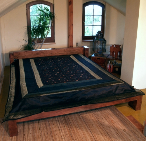 Brocade blanket, bedspread, bed throw - dark blue - 230x270x3 cm 