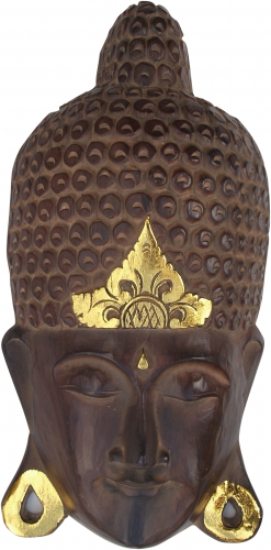 Buddha Maske mit Goldverzierung, Wandschmuck, Ethno Wanddekoration aus Balsaholz