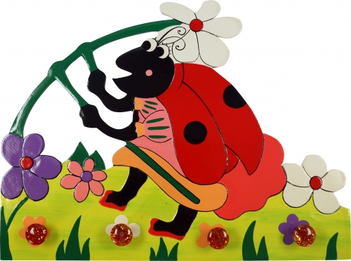 Colorful children wardrobe wall hooks - ladybug - 30x40x2 cm 