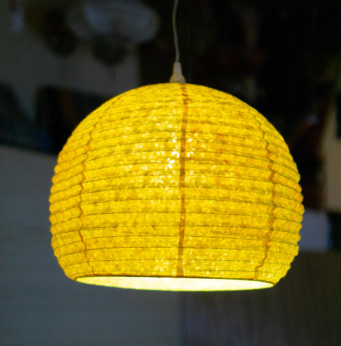 Half-round Lokta paper lampshade, boho hanging lamp Coronada -  40 cm yellow