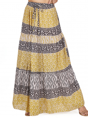 Boho chic skirt, wide swinging maxi skirt - black/yellow