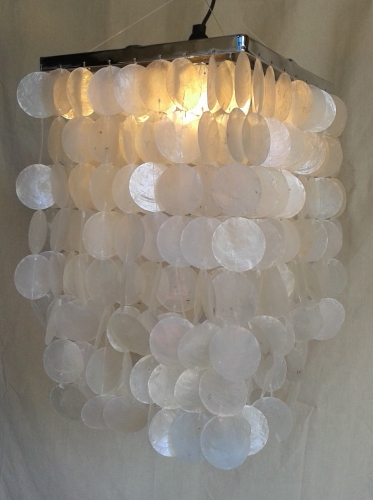 Ceiling lamp/ceiling light, shell lamp made of hundreds of Capiz, mother of pearl plates - model Sabah chrome - 40x30x30 cm 