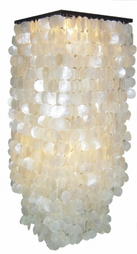 II.Wahl ceiling lamp/ceiling light, shell lamp made of hundreds of Capiz, mother-of-pearl plates - model Sabah long - white - 100x40x40 cm 