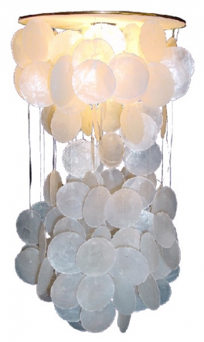 Deckenlampe / Deckenleuchte, Muschelleuchte aus hunderten Capiz, Perlmutt Plttchen - Modell Shells 40 cm wei