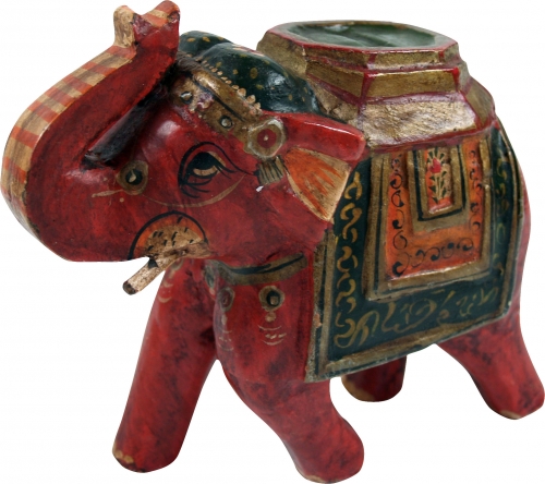 Deko Elefant aus Indien, bemalter indischer Holzelefant, Skulptur Elefant - 15x18x8 cm 